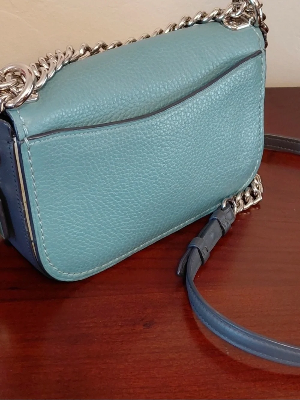 Coach Swagger 20 Shoulder Bag Colorblock Pebble Leather Teal & Blue 24114
